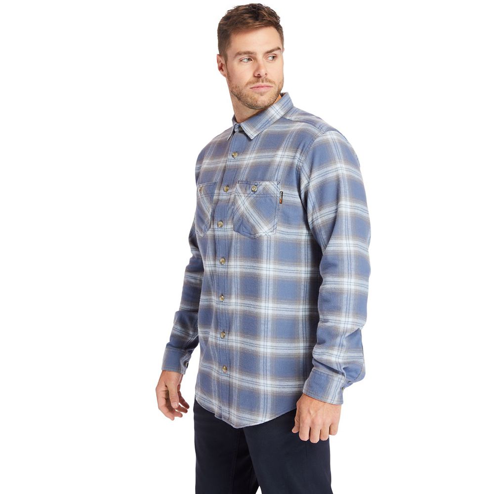 Timberland Mens Shirts PRO® Big & Tall Woodfort Flex Flannel Work - Blue - India UP8952376